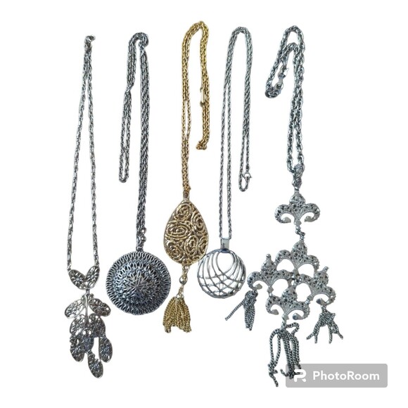 Necklace Costume Jewelry Tassel Victorian Silver Gold Vintage Pendant Lot Of 5 - Picture 1 of 16
